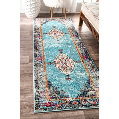 Nuloom Vintage Medallion Veronica 2' 6" x 8' Runner Rug, Aqua, large