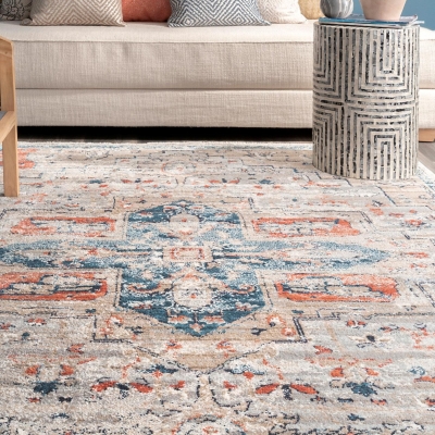 beige croix medallion area rug