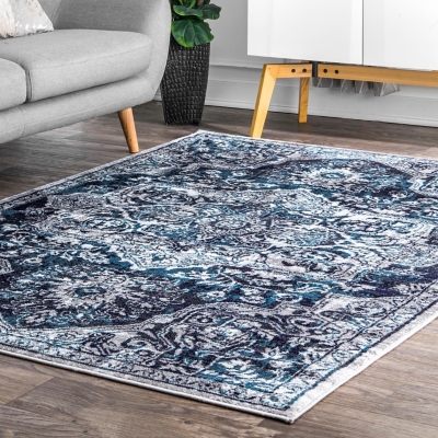 Nuloom Maryanne Transitional Medallion 6' 7" x 9' Area Rug, Blue, large