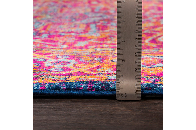 The vibrant and eclectic designs in surya's harput collection will set your space apart with a splash of color and edgy style. The tight patterns and vibrant untraditional colors in this polypropylene rug are sure to catch the eye of visitors. This collection is machine made in turkey and easily cleaned.Machine made | Easy care, no shedding, printed | No backing | Pantone colors:  19-1860, 19-4030, 14-0755, 17-1046, 16-5121, 11-0602