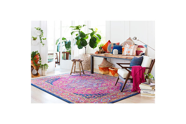 The vibrant and eclectic designs in surya's harput collection will set your space apart with a splash of color and edgy style. The tight patterns and vibrant untraditional colors in this polypropylene rug are sure to catch the eye of visitors. This collection is machine made in turkey and easily cleaned.Machine made | Easy care, no shedding, printed | No backing | Pantone colors:  19-1860, 19-4030, 14-0755, 17-1046, 16-5121, 11-0602