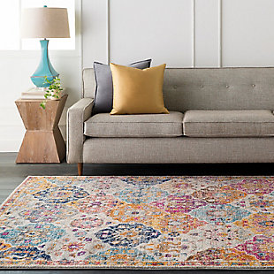 The vibrant and eclectic designs in surya's harput collection will set your space apart with a splash of color and edgy style. The tight patterns and vibrant untraditional colors in this polypropylene rug are sure to catch the eye of visitors. This collection is machine made in turkey and easily cleaned.Machine made | Easy care, no shedding, printed | No backing | Pantone colors:  14-0755, 17-1046, 19-4030, 19-1860, 16-5121, 18-0403, 12-0304