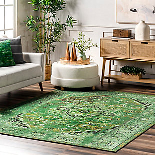 Nuloom Reiko Printed Bold Persian Area Rug, Green, rollover