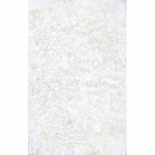 Nuloom Hand Woven Latonia Silken Shaggy 3' x 5' Area Rug, Pearl White, large