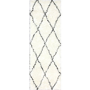 Nuloom Hand Made Marrakech Shag 2' 6" x 8' Runner Rug, Ivory, large