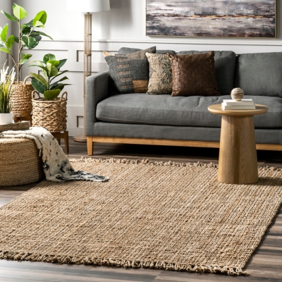 Nuloom Hand Woven Chunky Loop Jute 5' x 7' 6" Area Rug, Natural, rollover