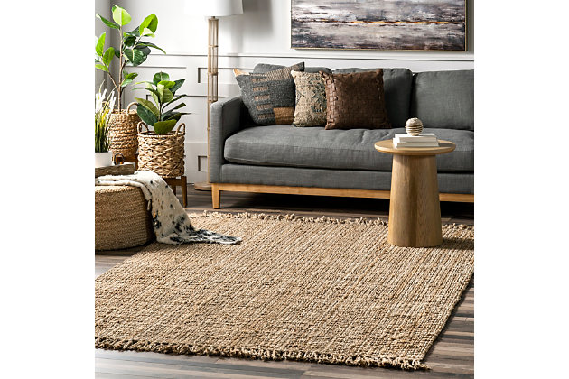 Sustainably hand-crafted of natural fibers, this rug boasts an organic simplicity to round out your home decor. Wood, brick or shiplap accents are all great ways to complement the earthy vibe of this rug.100% jute | Flatweave | Easy to clean and maintain | Unique hand crafted piece | Imported