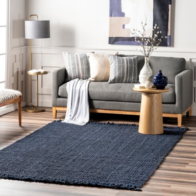 Nuloom Daniela Farmhouse Chunky Jute Area Rug, Navy Blue, large