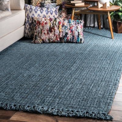 Nuloom Daniela Farmhouse Chunky Jute Area Rug, Blue, large