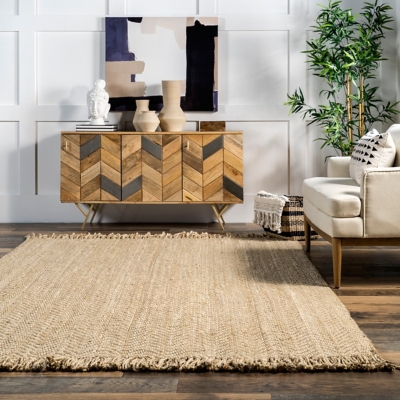 White Chevron Jute Scatter Rug