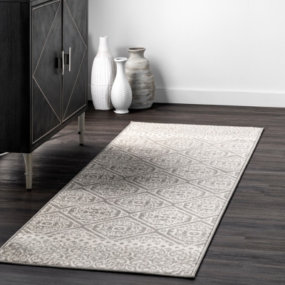 Nuloom Floral Tiles 2' 6" x 8' Runner Rug, Gray, rollover