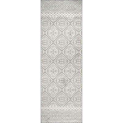 Nuloom Floral Tiles 2' 6" x 8' Runner Rug, Gray, large