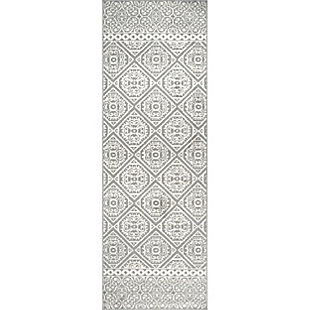 Nuloom Floral Tiles 2' 6" x 8' Runner Rug, Gray, large