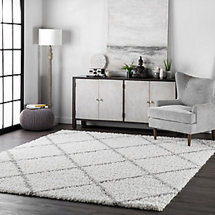 Nuloom Tess Moroccan Shag Area Rug, White, rollover