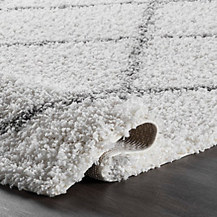 Create a comfortably textured foundation with this cozy shag rug. Each piece is Machine made of plush polypropylene fibers with simple yet chic geometric patterns, so you don’t have to sacrifice design for durability and ease of care.100% polypropylene | Machine made | Easy to clean and maintain | Spot clean recommended | Imported