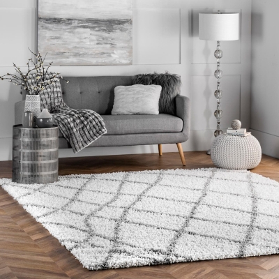 Nuloom Alvera Easy Shag 5' 3" x 7' 6" Area Rug, White, large