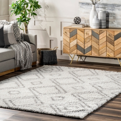 Nuloom Iola Geometric Shag Area Rug, White, large