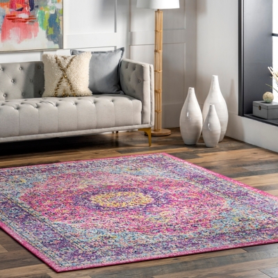 Nuloom Traditional Medallion Verona 6' 7" x 9' Area Rug, Pink, rollover