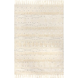 Rugs USA x Arvin Olano Chandy Textured Wool Area Rug Lauretta Sequined Tribal Bands Area Rug, Ivory, rollover