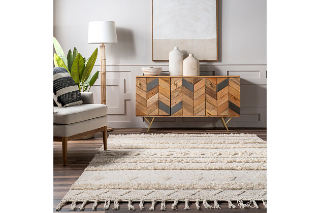 Crafted with love and care, hand made rugs carry the spirit of the artisans that made them. Each piece is marked by subtle but individual differences that make your rug unique.100% wool with metal sequins | Handt tufted | Easy to clean and maintain | Spot clean recommended | Imported
