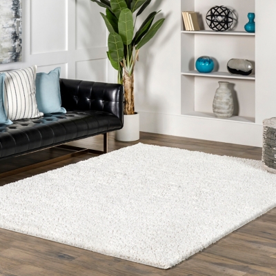 Nuloom Marleen Plush Shag 5' 3" x 7' 6" Area Rug, White, large