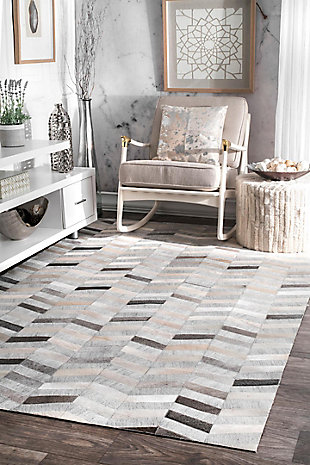 Nuloom Handmade Cowhide Mitch 3' x 5' Area Rug, Silver, rollover