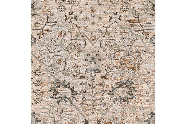 With a soft feel and stunning oriental inspired design, this rug is the perfect addition to any room. Its traditional pattern is woven in beautiful colors and features a subtle fringe detail only adds to the high end vintage feel. Woven in Turkey with a blend of polyester and polypropylene, this durable piece has a soft feel and will offer glamour and luxury to your floors.Machine Woven | 50% Polyester, 50% Polypropylene | Fringe Detail | Easy Care | Imported