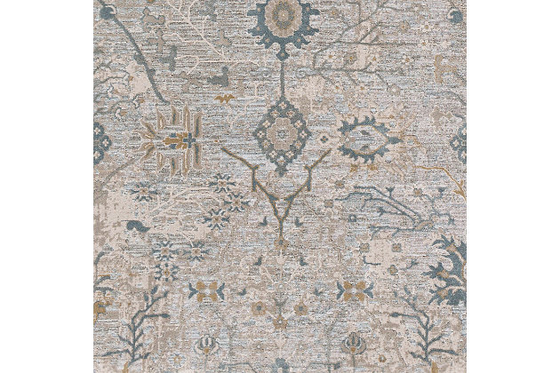 With a soft feel and stunning oriental inspired design, this rug is the perfect addition to any room. Its traditional pattern is woven in beautiful colors and features a subtle fringe detail only adds to the high end vintage feel. Woven in Turkey with a blend of polyester and polypropylene, this durable piece has a soft feel and will offer glamour and luxury to your floors.Machine Woven | 50% Polyester, 50% Polypropylene | Fringe Detail | Easy Care | Imported