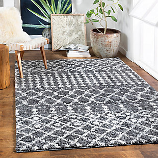Bring the soft, plush textures of this globally inspired rug into your home and it will instantly become the ultimate cozy haven. The trendy geometric pattern and neutral colors of this shaggy piece will instantly bring an updated feel and compliment any decor. Great for a bedroom, living room, loft, playroom, or anywhere you want to add style and comfort. Made of 100% polypropylene in Turkey, its durable, plush and the perfect addition to any space.Machine Woven | 100% Polypropylene | Shaggy Texture | No Shedding | Imported