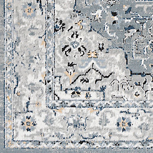 Charm your guests with the floral, lightly-distressed patterns of this elegant rug. Woven in Turkey? Its stunning design infuses traditional style with trendy cool-toned shades an? Its durability makes it perfect for an entry way, bedroom, living room or any other space in your home.Machine Woven | 90% Polypropylene, 10% Polyester | Easy Care | No Shedding | Imported