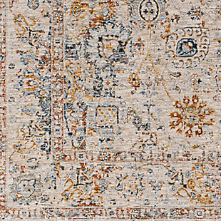 With an amazingly soft texture and stunning design, this rug instantly becomes the highlight of any room. Its oriental inspired pattern is woven together with beautiful colors and features a subtle fringe detail that only adds to the high end vintage feel. Woven in Turkey with polyester, this piece has a super soft feel mixed when mixed with its timeless design will bring both comfort and luxury to your floors.Machine Woven | 100% Polyester | High/Low Textured Pile | Easy Care | Imported