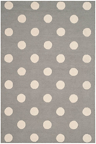 Polka-dots are the classic that just keeps on giving. This timeless Safavieh kids wool rug completes your child’s room with a textured gray and ivory pattern. It gives just the right amount of underfoot style, leaving you room to get as wildly creative as you please.Made of wool | Hand-tufted | Rug pad recommended | Wool fibers are prone to shedding, vacuum regularly and shedding will subside | Imported | Spot clean/dry clean recommended