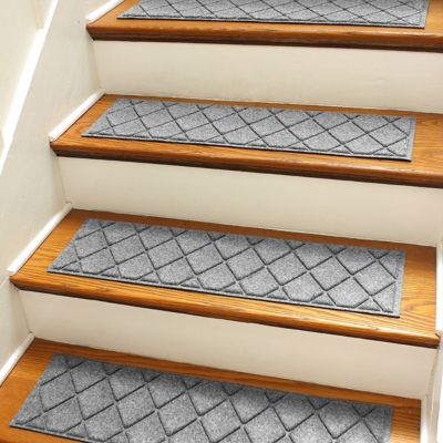 Waterhog Argyle 8.5" x 30" Stair Treads Set/4, Medium Gray, large