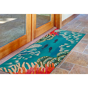 Aquatic Scene is a casual lifestyle mat for an added pop of color or a relaxed seaside look. It's the perfect accent to your decor. Cirrus is versatile and timeless, crafted of 100% polyester, reflecting well-defined design clarity and precision. Its unique construction allows for unlimited design possibilities. Reinforced with a rubber non-skid backing, it's perfect for any high-traffic area inside or outside the home. Cirrus mats are remarkably low-maintenance, machine-washable and low-profile. They are hypoallergenic, shed-free and treated for added fade resistance making them virtually worry-free utility mats. Limiting exposure to rain, moisture and direct sun will prolong mat life.Machine made for consistent quality | Regular vacuuming recommended | Made of polyester | Rubber non-skid backing | Imported