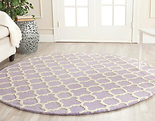 Cambridge 6' x 6' Round Wool Pile Rug, Lavender/Ivory, rollover