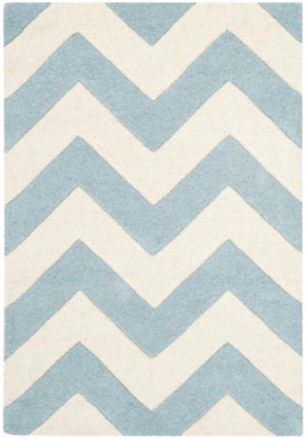 Rectangular 3' x 5' Wool Pile Rug, Blue/Ivory, large