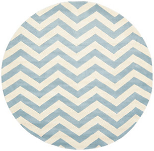 Round 5' x 5' Wool Pile Rug, Blue/Ivory, rollover