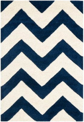 Rectangular 3' x 5' Wool Pile Rug, Ivory/Navy, large