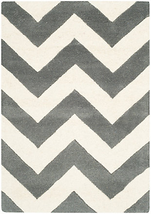 Rectangular 2' x 3' Wool Pile Rug, Gray/Ivory, rollover