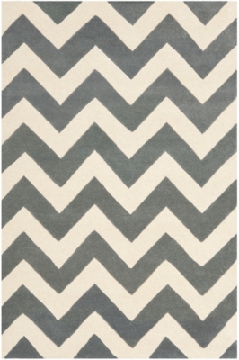 Rectangular 4' x 6' Wool Pile Rug, Gray/Ivory, large