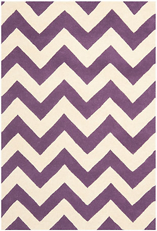 Rectangular 3' x 5' Wool Pile Rug, Purple, rollover