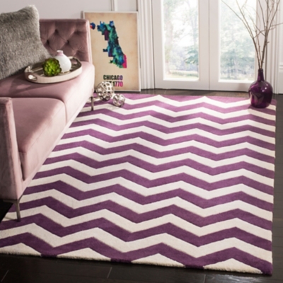 Rectangular 6' x 9' Wool Pile Rug, Purple, large