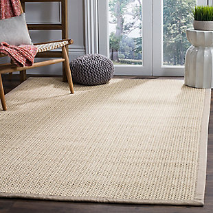 Think coastal living and casual beach house style with rugs so classic they'll even work in the city. Safavieh's natural fiber rugs are soft underfoot, textural, natural in color and woven of sustainably harvested sisal and sea grass, or biodegradable jute fibers twice-washed for unrivaled softness and beauty.Power loomed construction | Made of 58% sisal & 42% wool pile | Imported