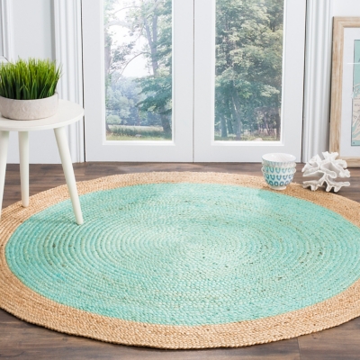 Safavieh Natural Fiber 6' x 6' Round Area Rug, Aqua/Natural, rollover