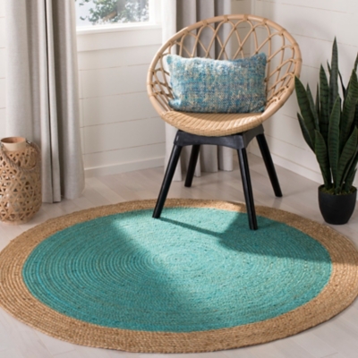 Safavieh Natural Fiber 6' x 6' Round Area Rug, Teal/Natural, large