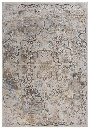 Our designers have hit the mark when it comes to creating a truly "transitional"collection that is on trend for almost any look you’re trying to achieve. Our lavish collection is power loomed in Turkey using easy to care for polypropylene and accented with touches of shimmering polyester. Using a color combination of a beige back field that is just right, not too white, not too yellow, the accents of copper and gray blue create a look that is stunning and unique.Polypropylene/Polyester | Machine made | Durable polypropylene | Shimmering polyester accents | Synthetic fiber | Imported