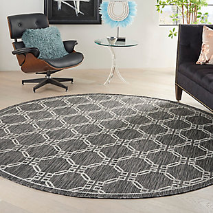 Nourison Country Side 7'10" Round Charcoal Trellis Indoor/Outdoor Rug, Charcoal, rollover