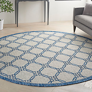 Nourison Nourison Country Side 7'10" x round Ivory Blue Coastal, Nautical and Beach Indoor/Outdoor Rug, Ivory Blue, rollover