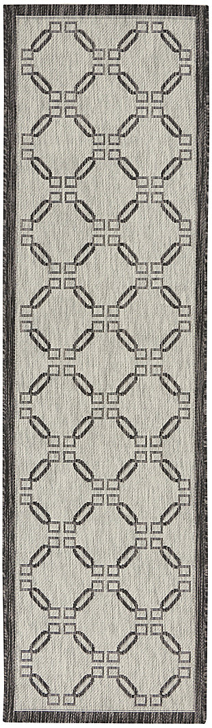 Nourison Nourison Country Side 2'2" x 7'6" Ivory/Charcoal Transitional Indoor/Outdoor Rug, Ivory/Charcoal, large