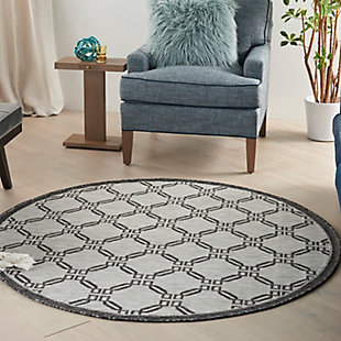 Nourison Nourison Country Side 5'3" x round Ivory/Charcoal Transitional Indoor/Outdoor Rug, Ivory/Charcoal, rollover
